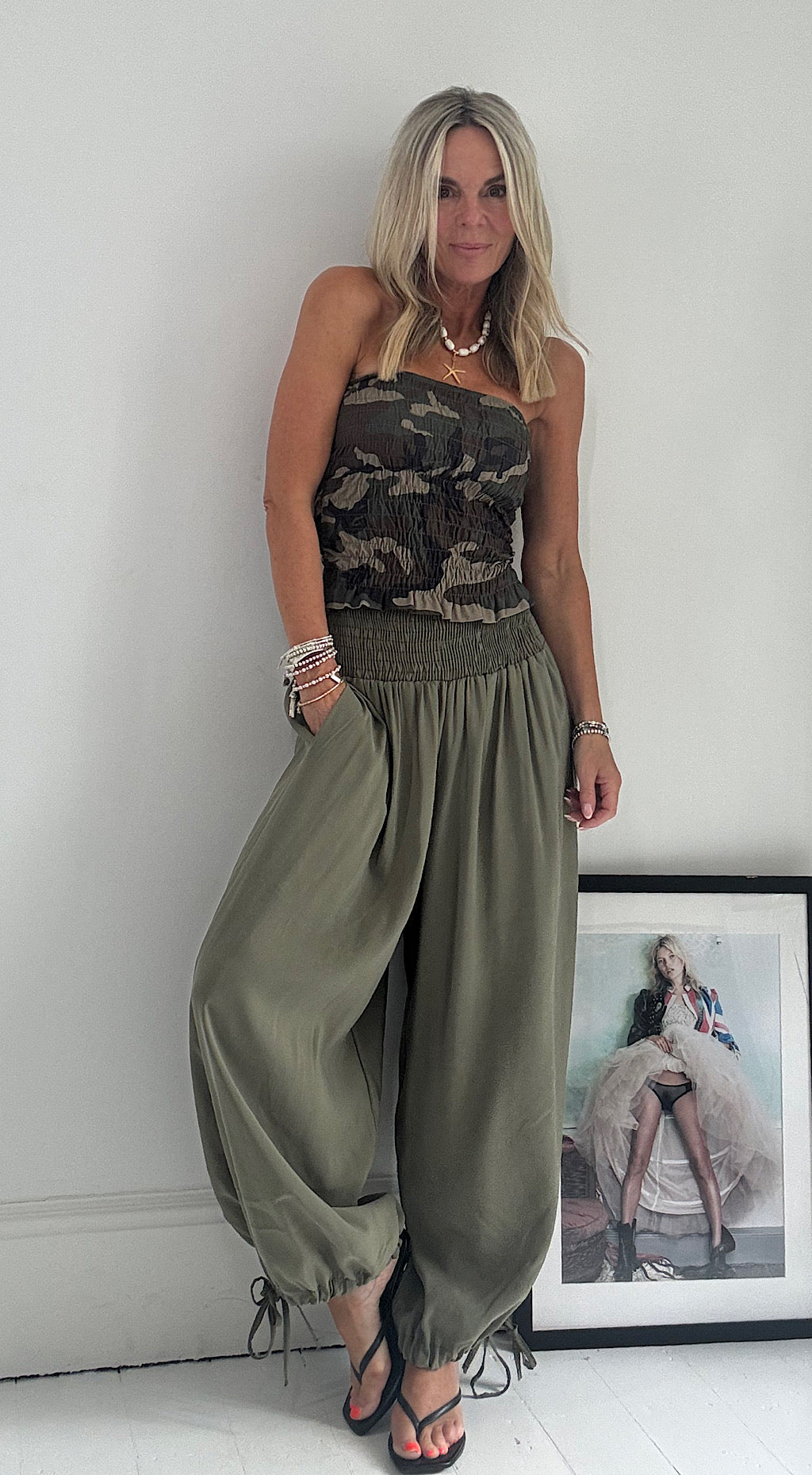 Smocked Waist Balloon Pant - khaki