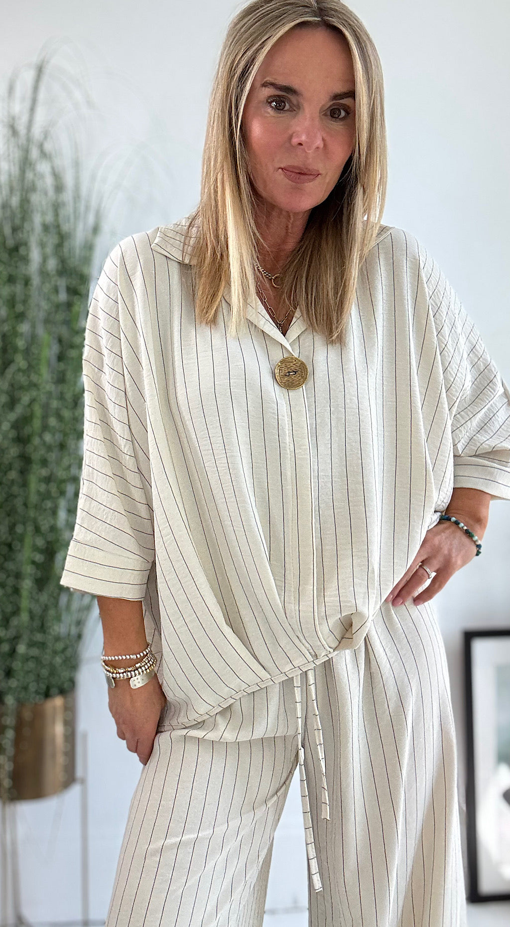 Cream Pinstripe Suit