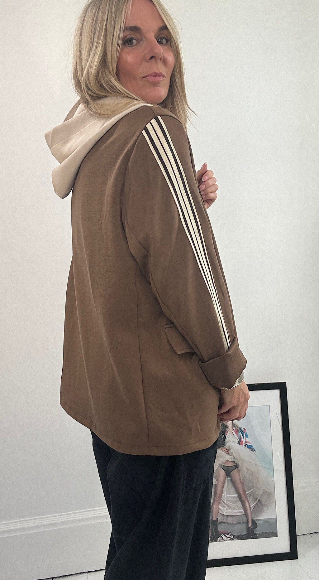 Scuba hooded blazer mocha