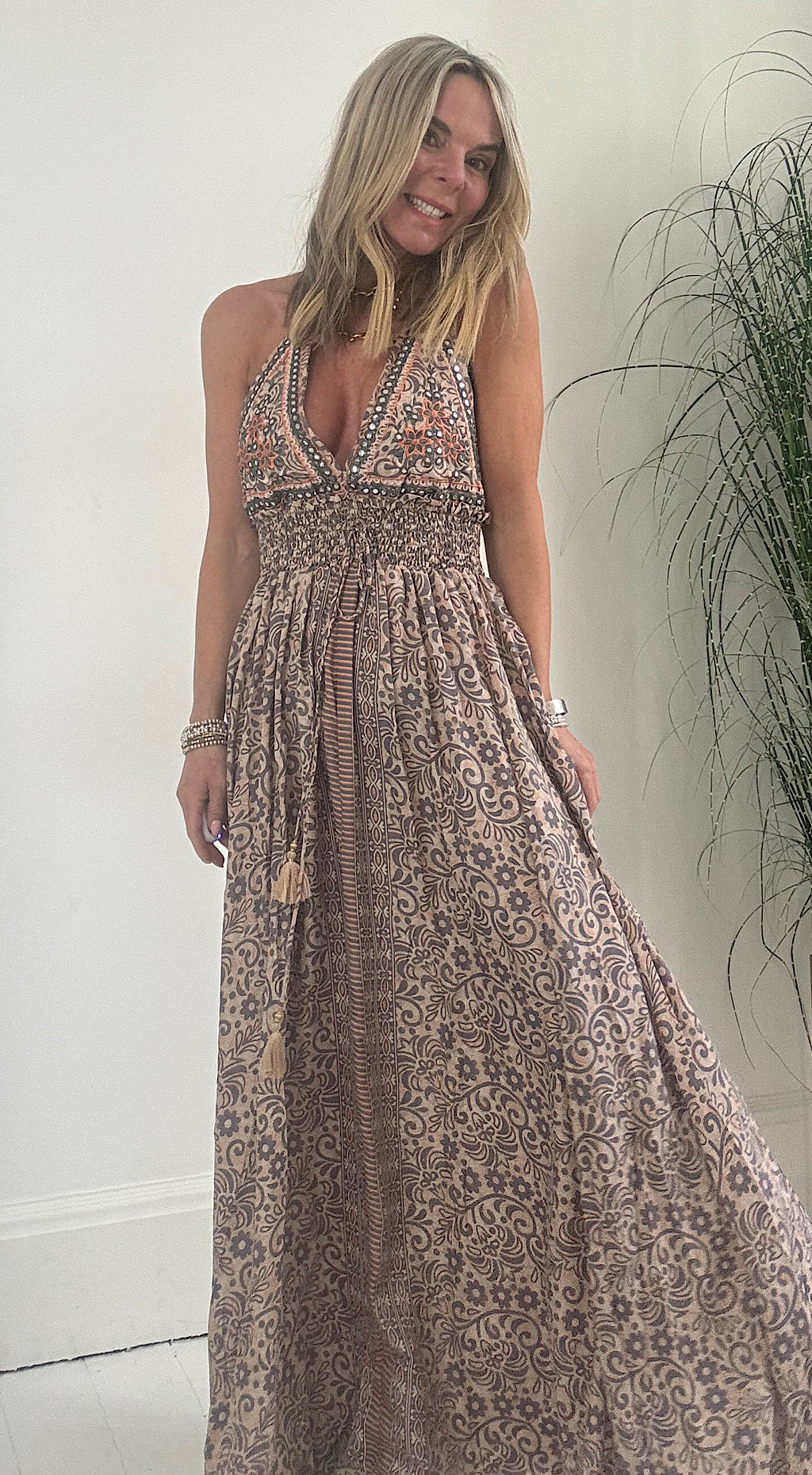 Lena Beach Dress - orange/grey mix