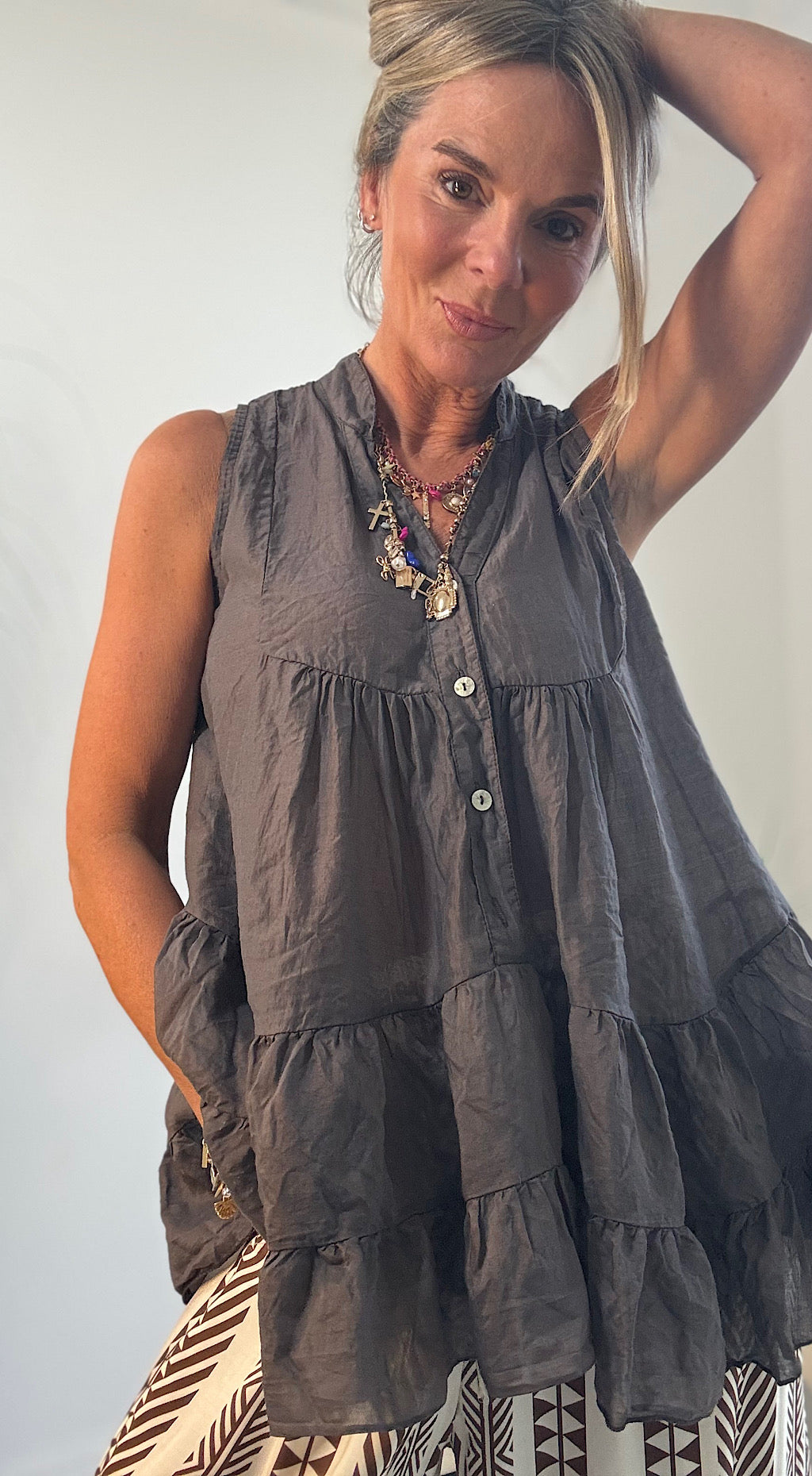 Tiered sheer top- mocha