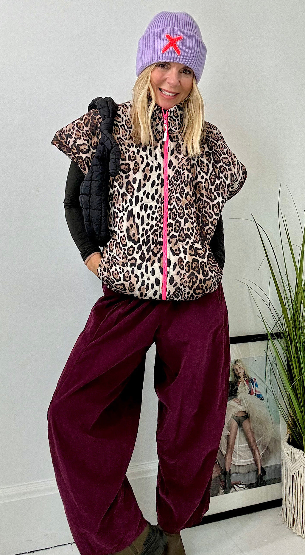 Capped Sleeve Quilt Gilet - leopard