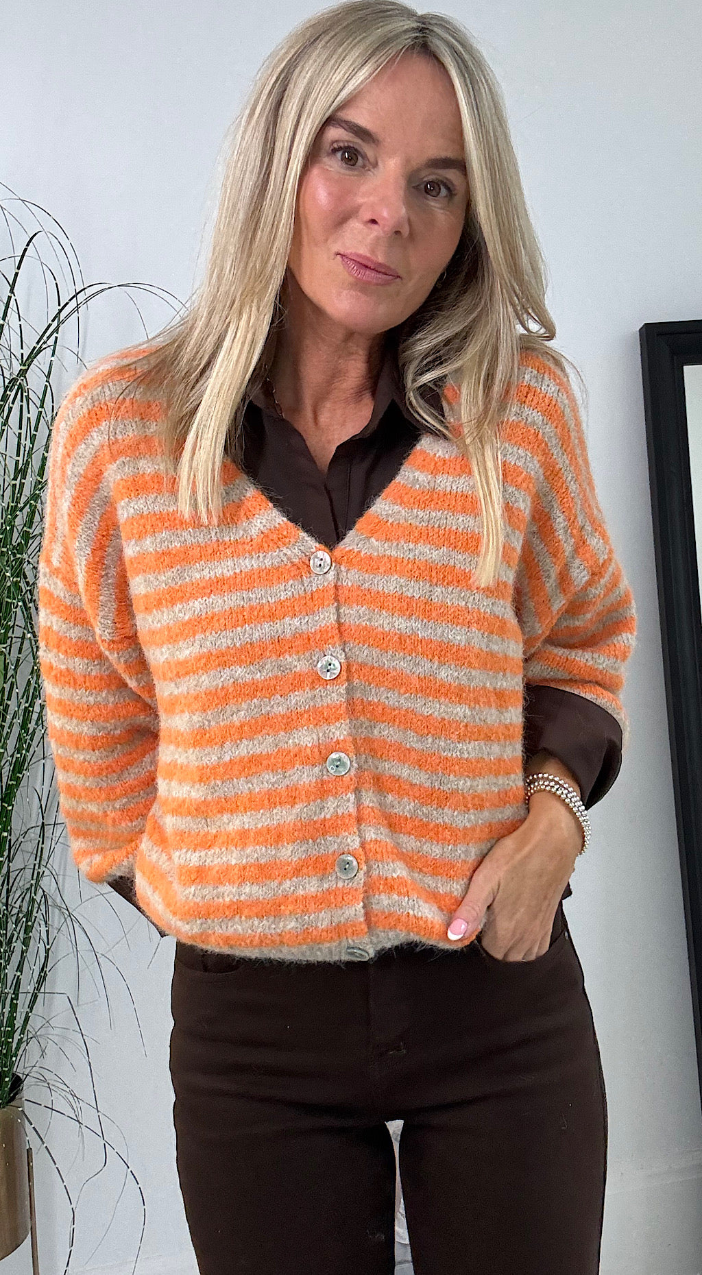 Orange Striped Cardigan