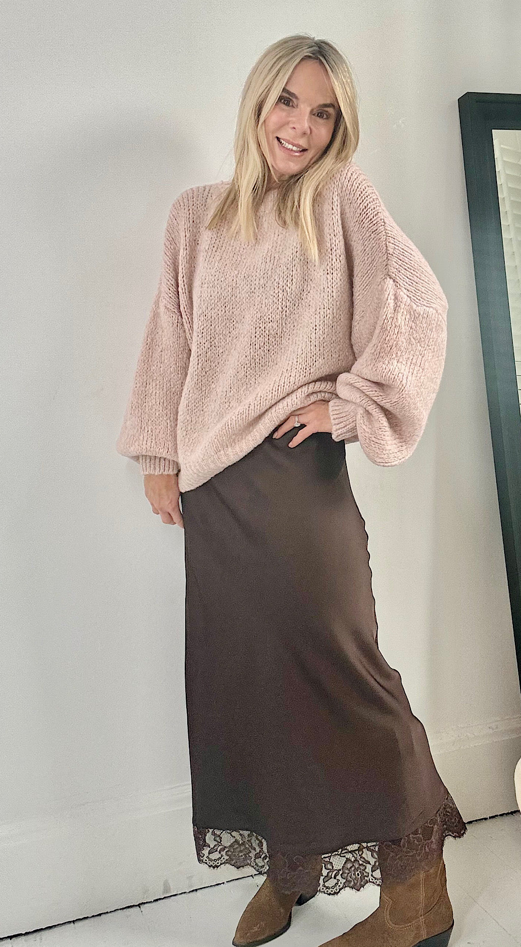 Balloon sleeve knit dusty pink