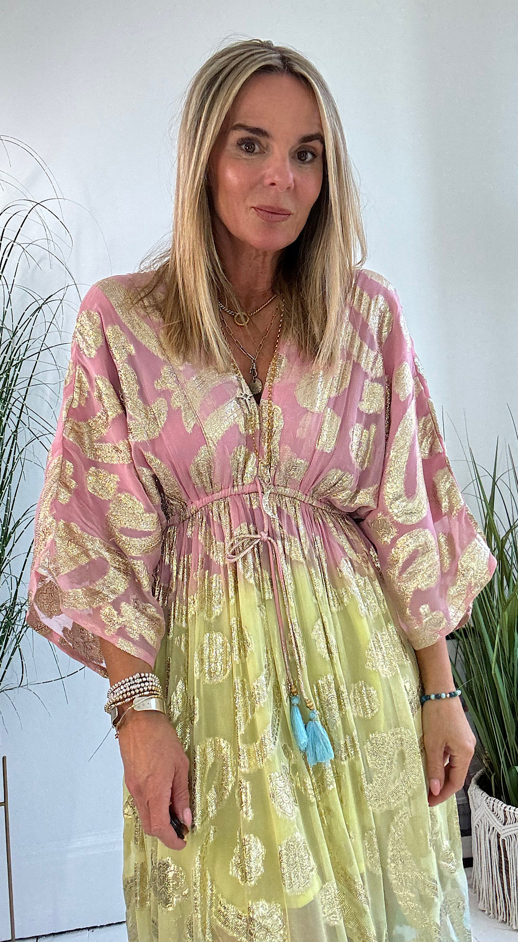 Kasturi Foil Print Dress - pink mix