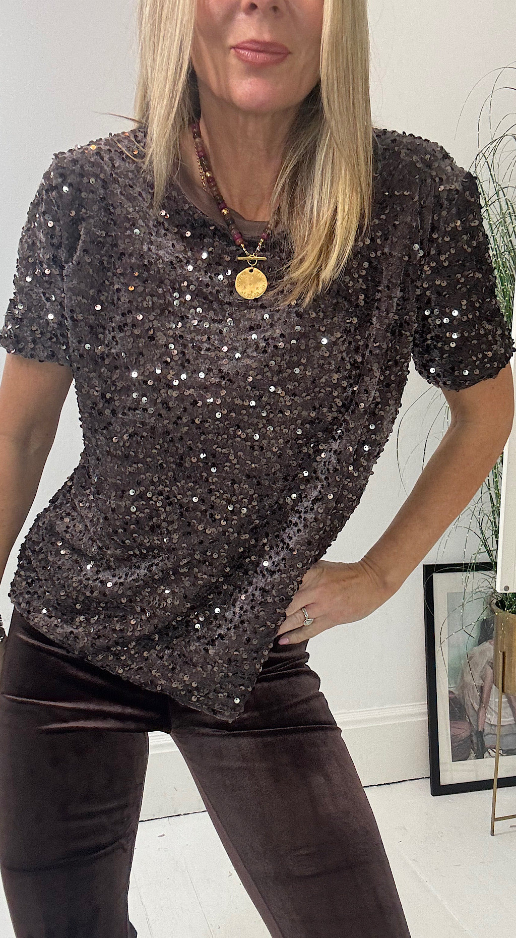 Velvet Sequin Tee - mink
