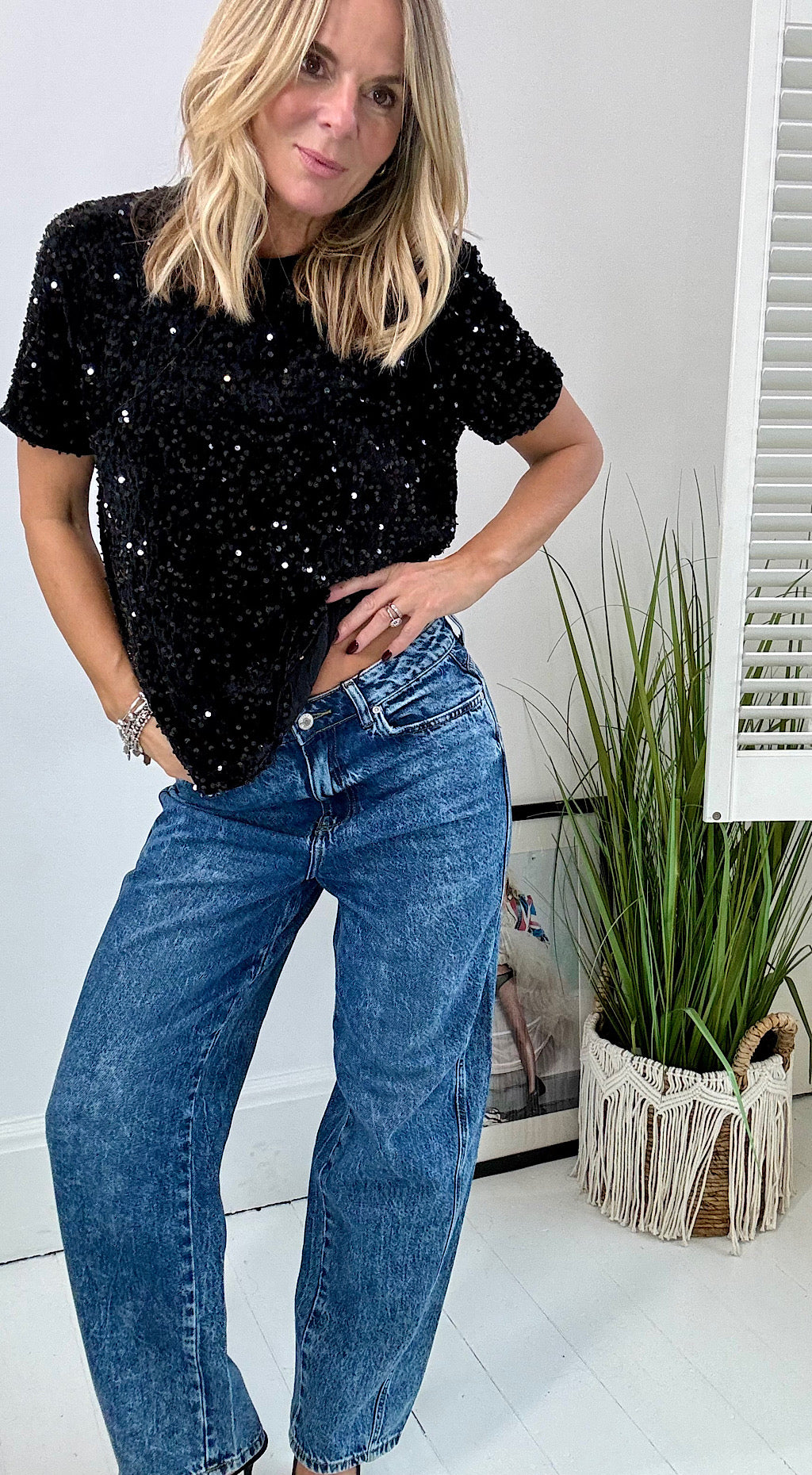 sequin tee black