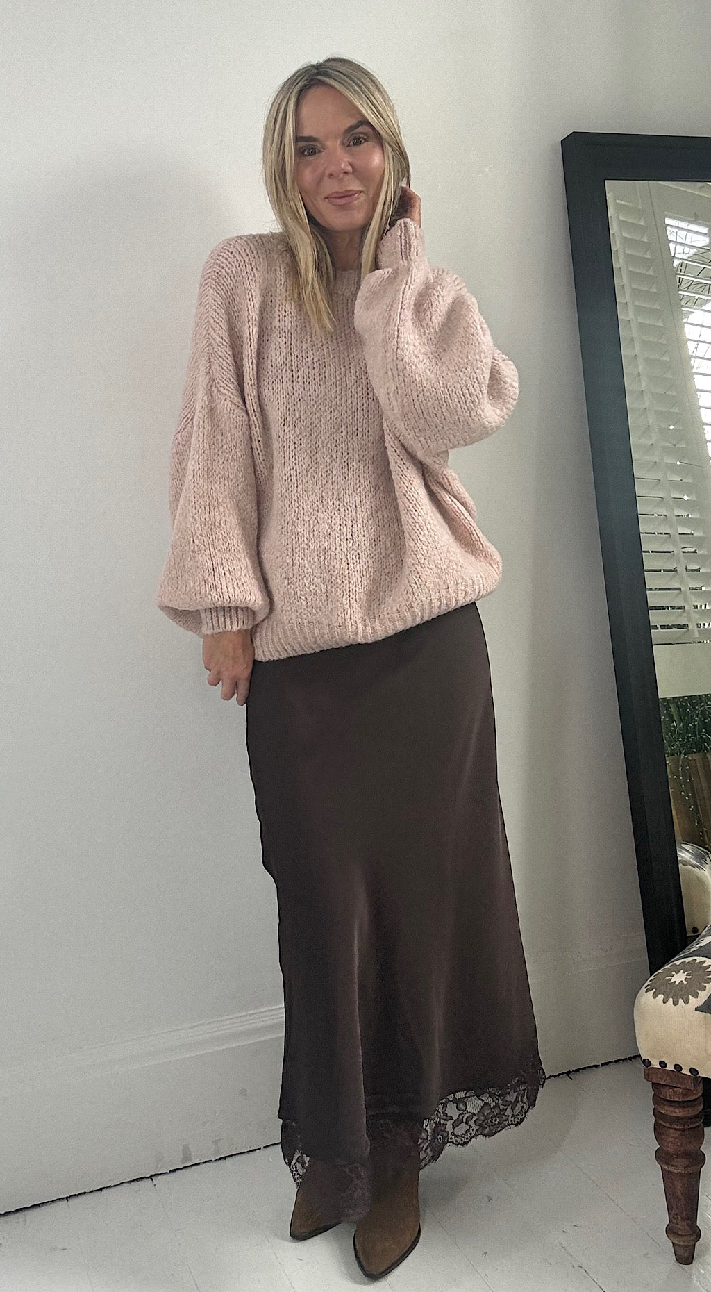 Balloon sleeve knit dusty pink