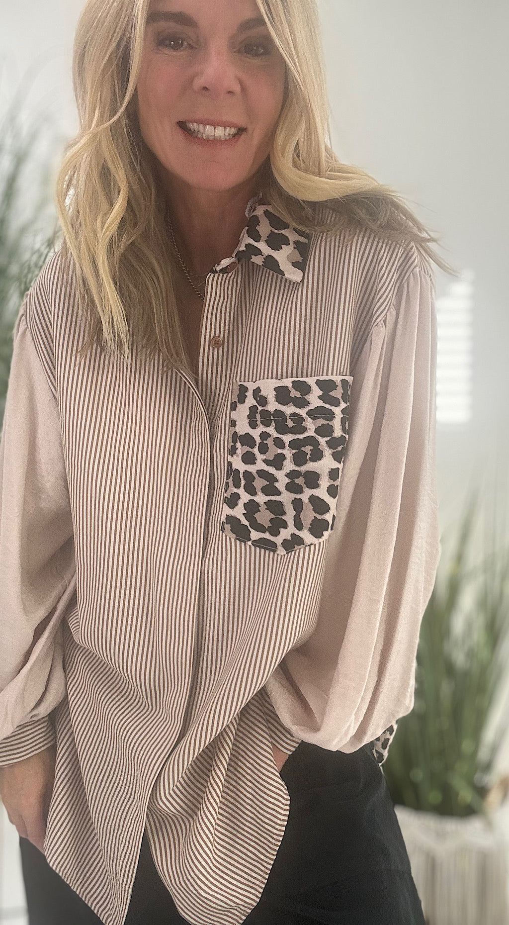 Cotton leopard stripe shirt