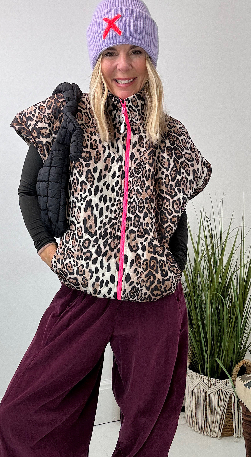 Capped Sleeve Quilt Gilet - leopard