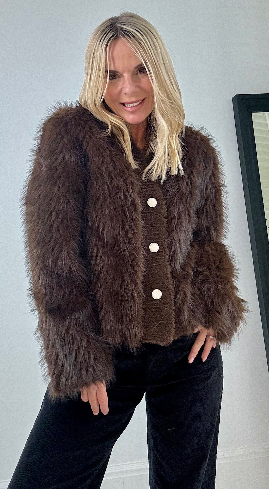 Fur Cardigan Brown