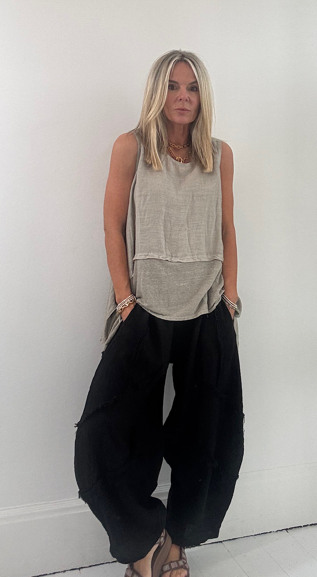 Long drape linen top mocha