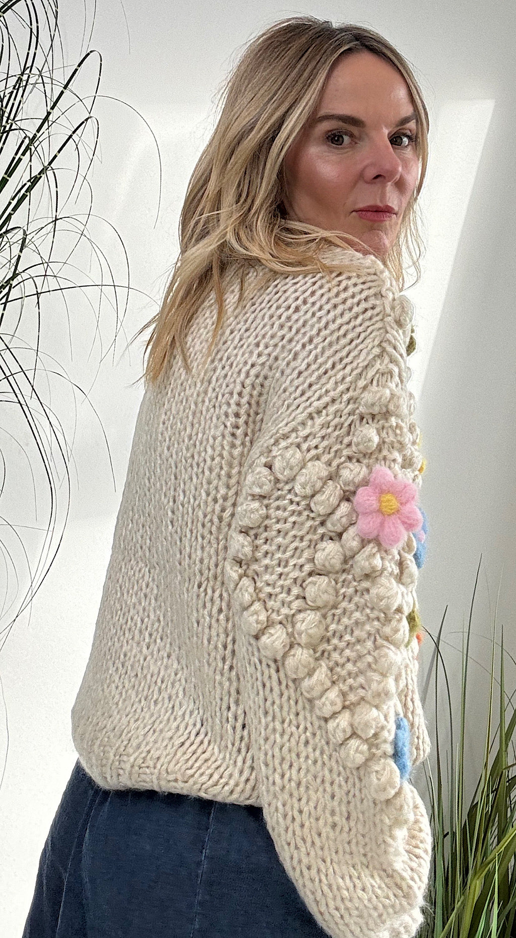 Hand knitted flower cardigan