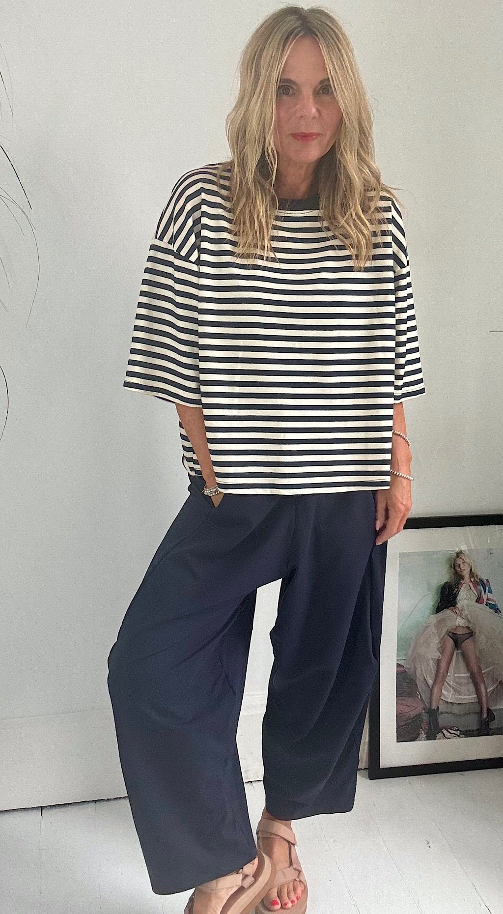 Striped Sweat Tee Navy
