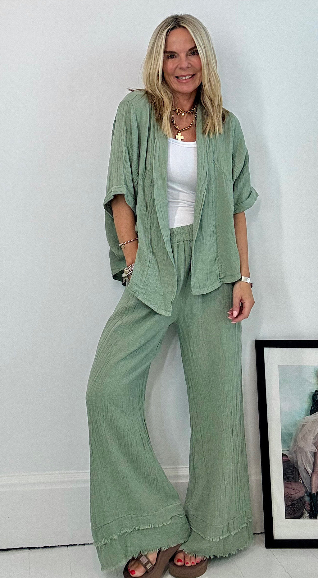 Linen Tea Bag Pant - sage