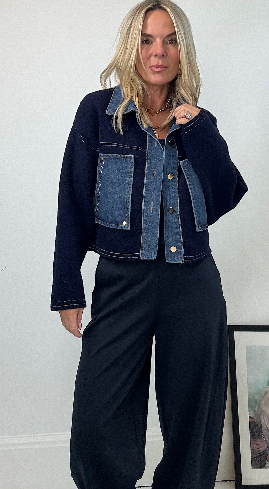 Denim detail cardigan