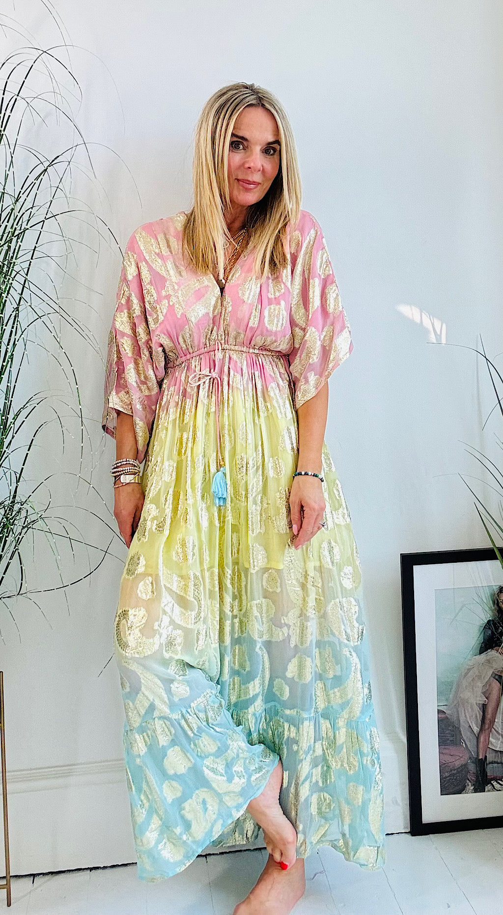 Kasturi Foil Print Dress - pink mix