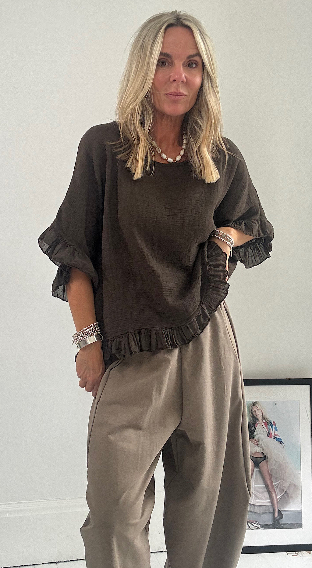 Tea Bag Linen Top - Chocolate
