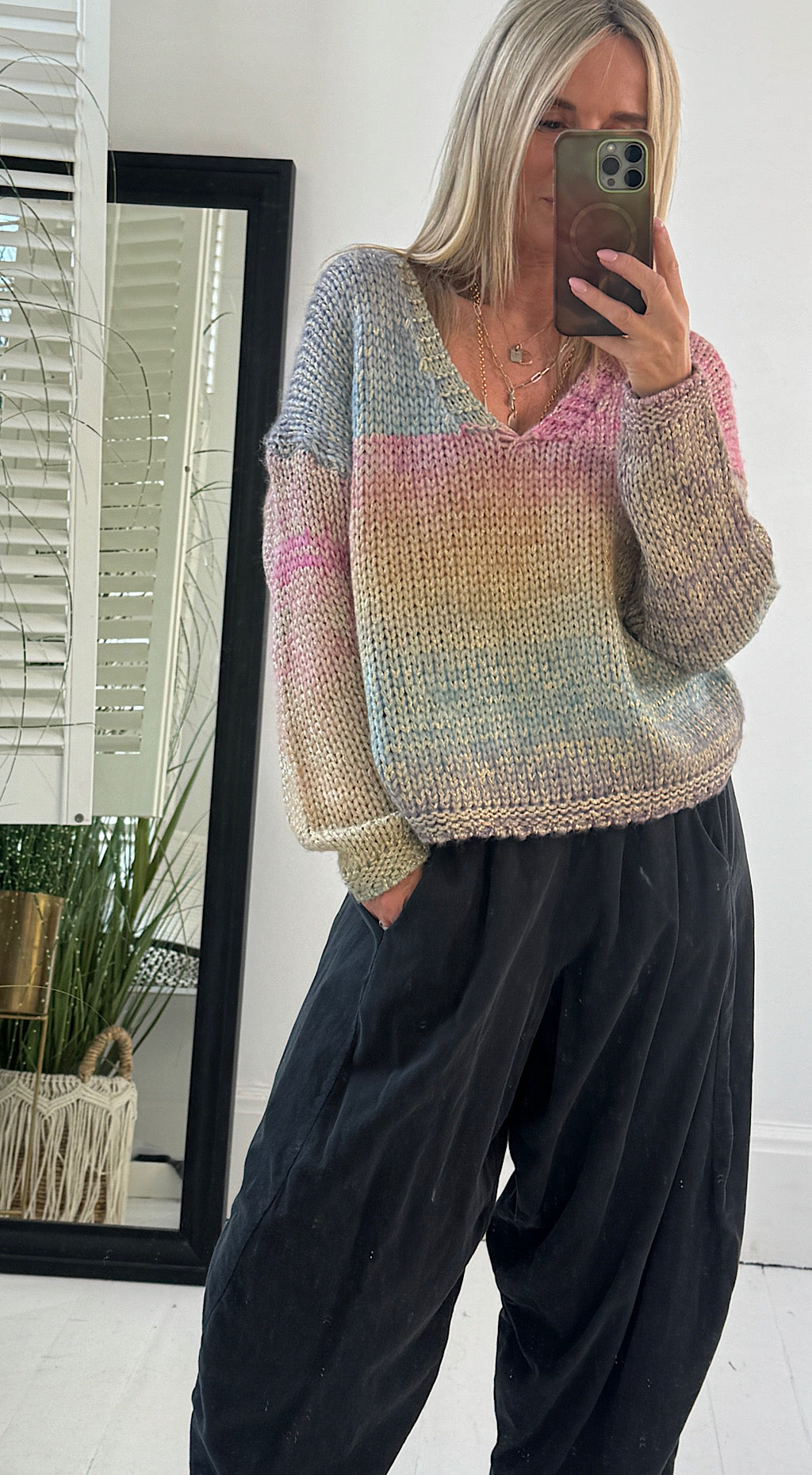 Rainbow v-neck knit