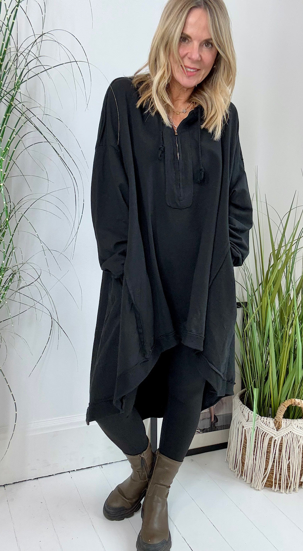 Hooded Cocoon Dress Black