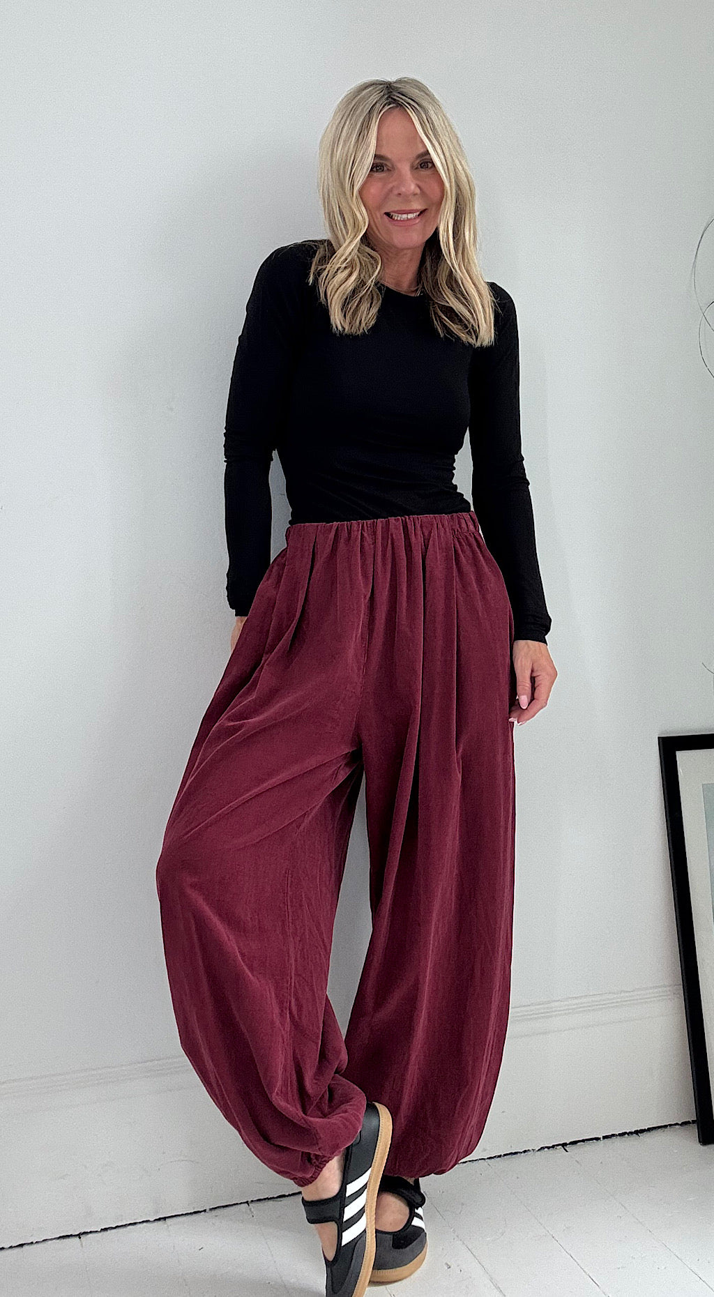 Cord Barrel Leg Trousers - Plum