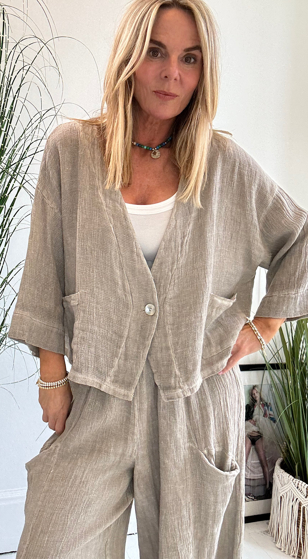 Linen tea bag jacket mocha