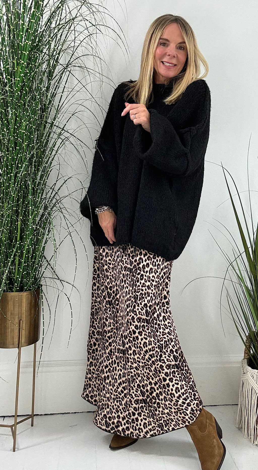 satin maxi skirt leopard