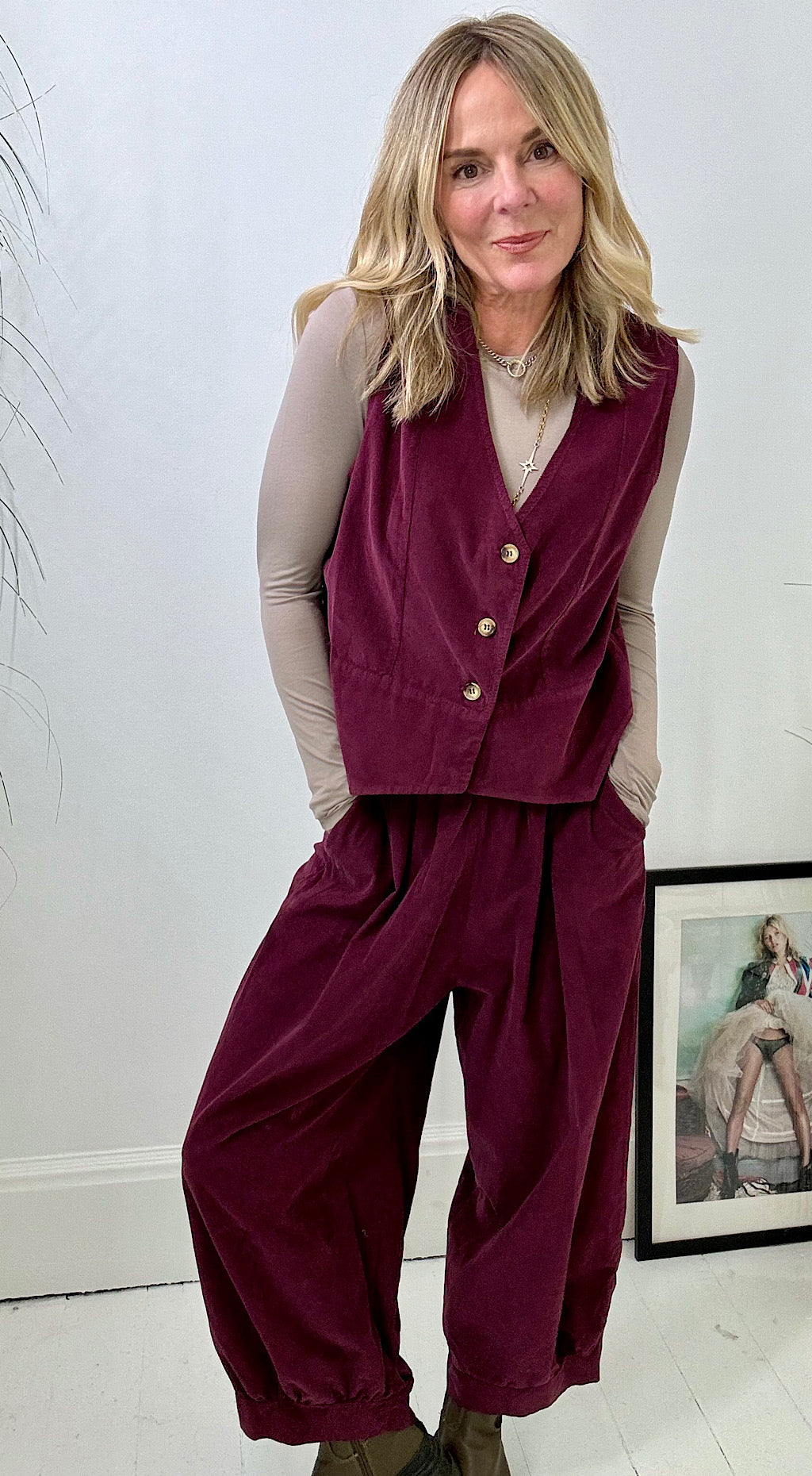 Cuffed Cord Cocoon Pant Plum