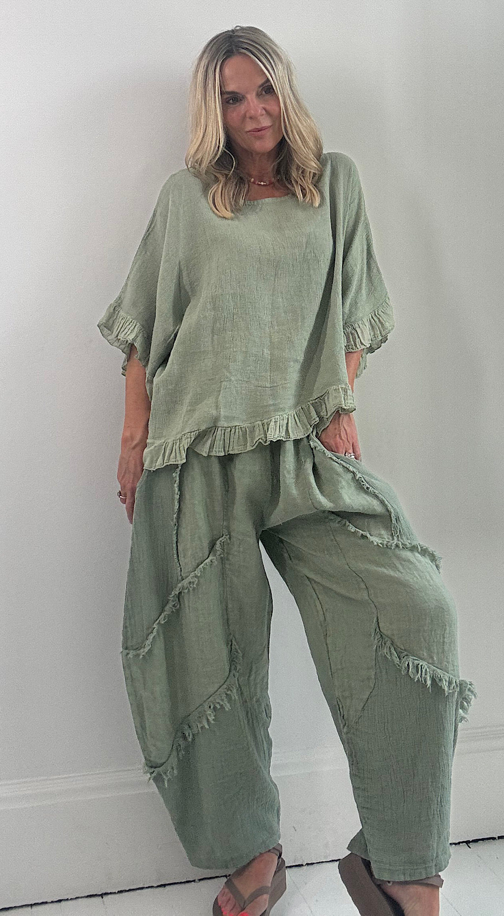 Tea bag linen top sage