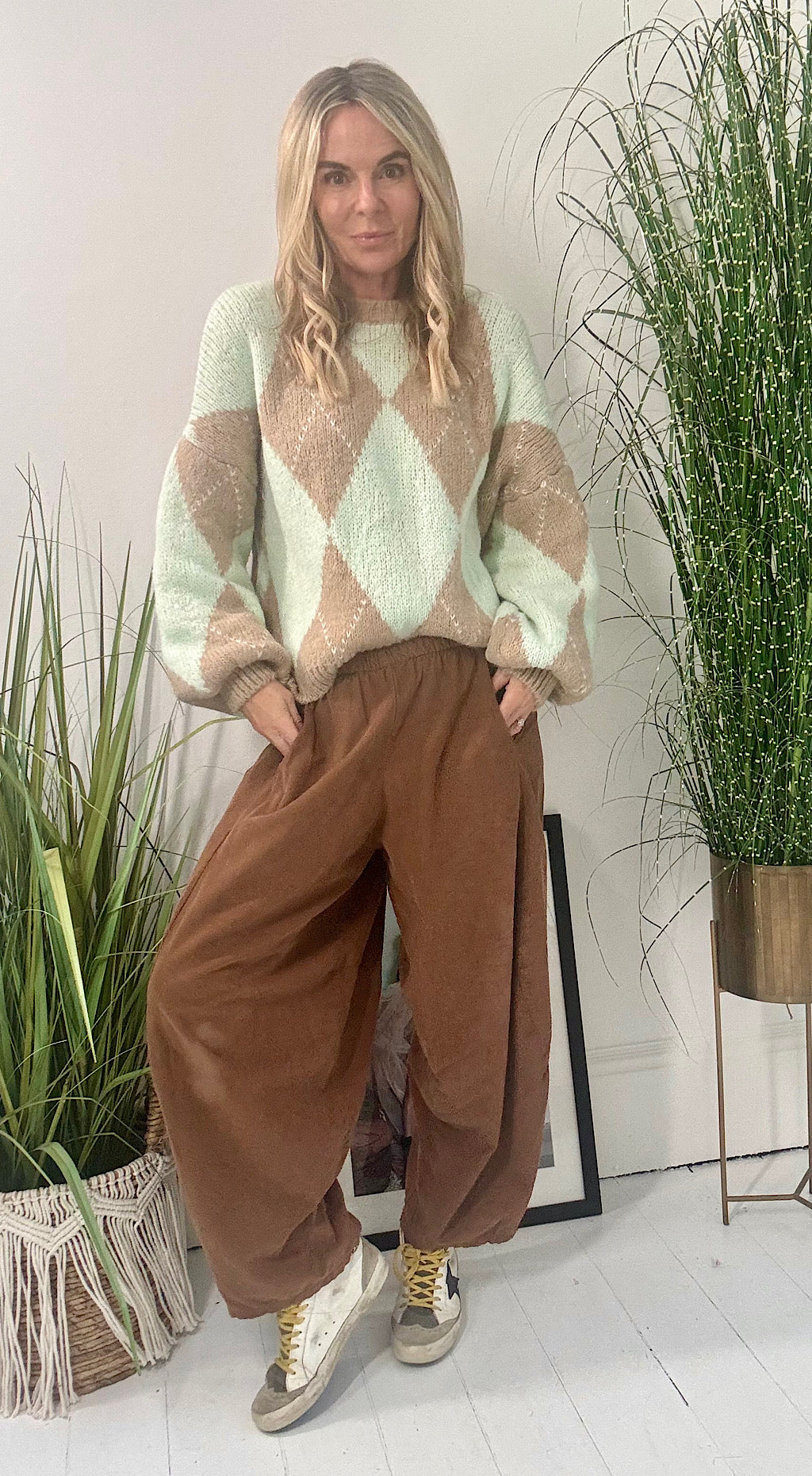 Harlequin knit pistachio