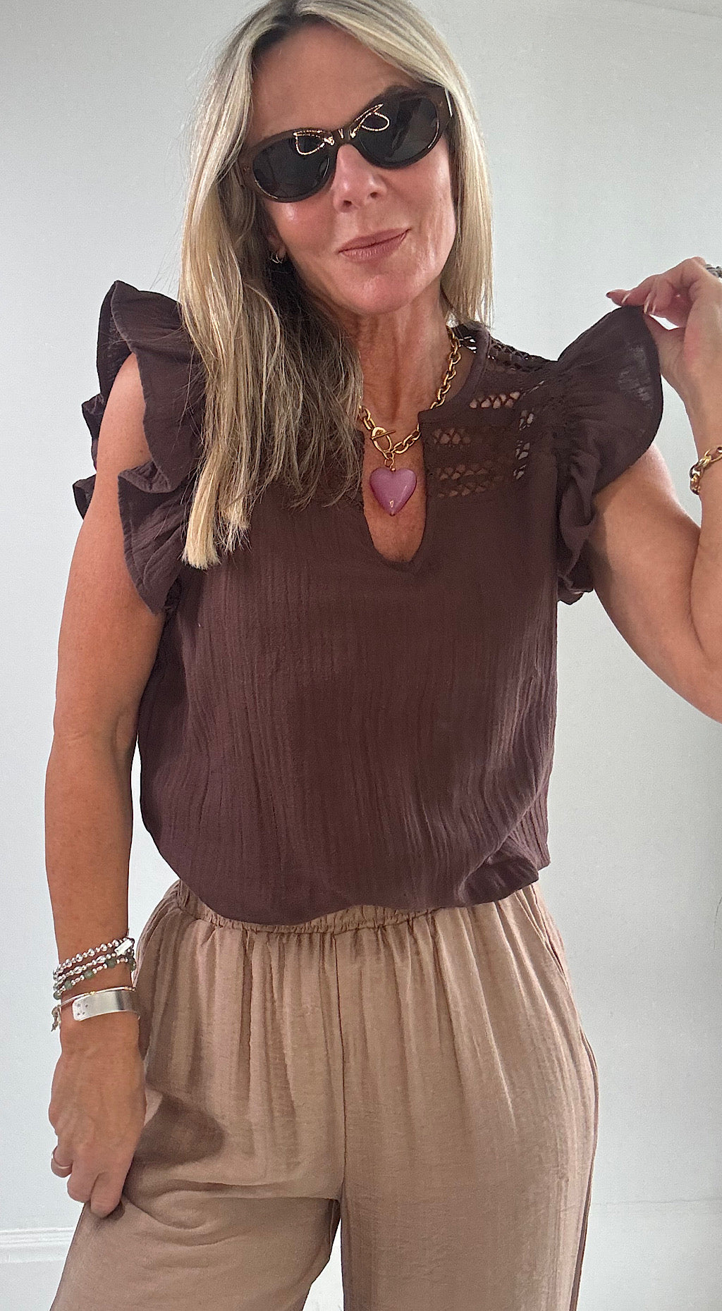 Berlin Frill Blouse - brown