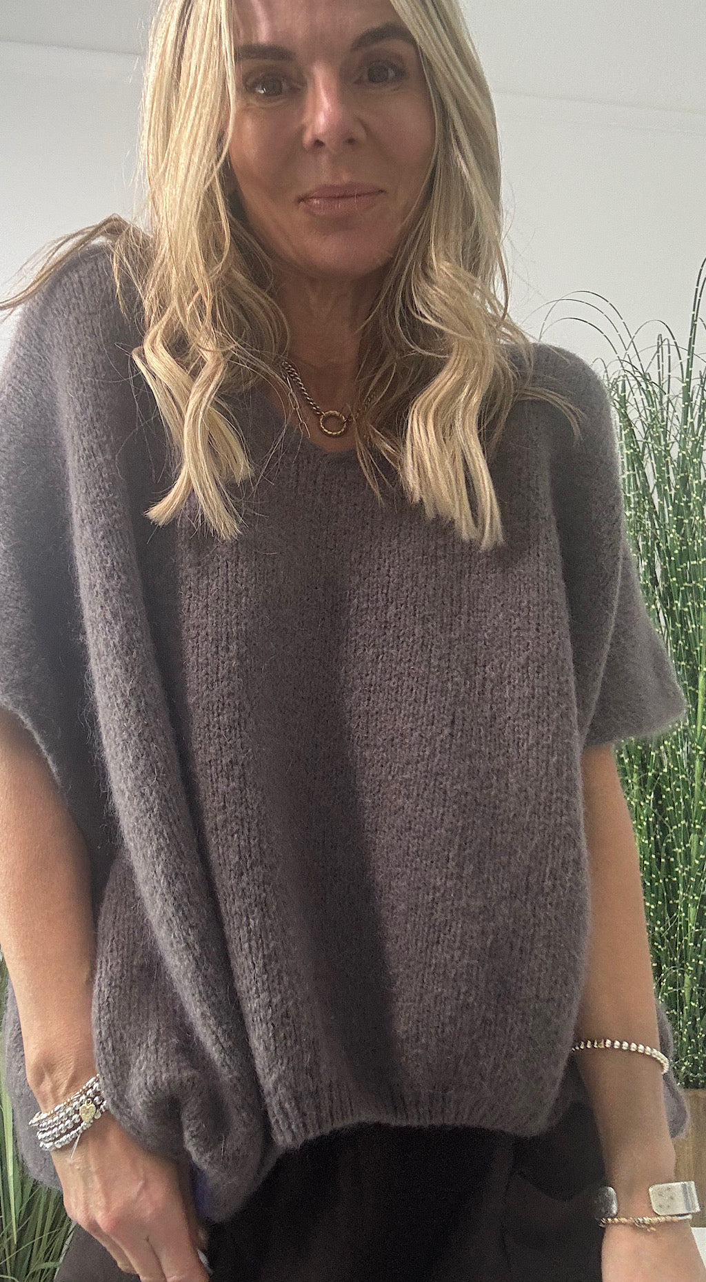 Soft short sleeve knit truffle