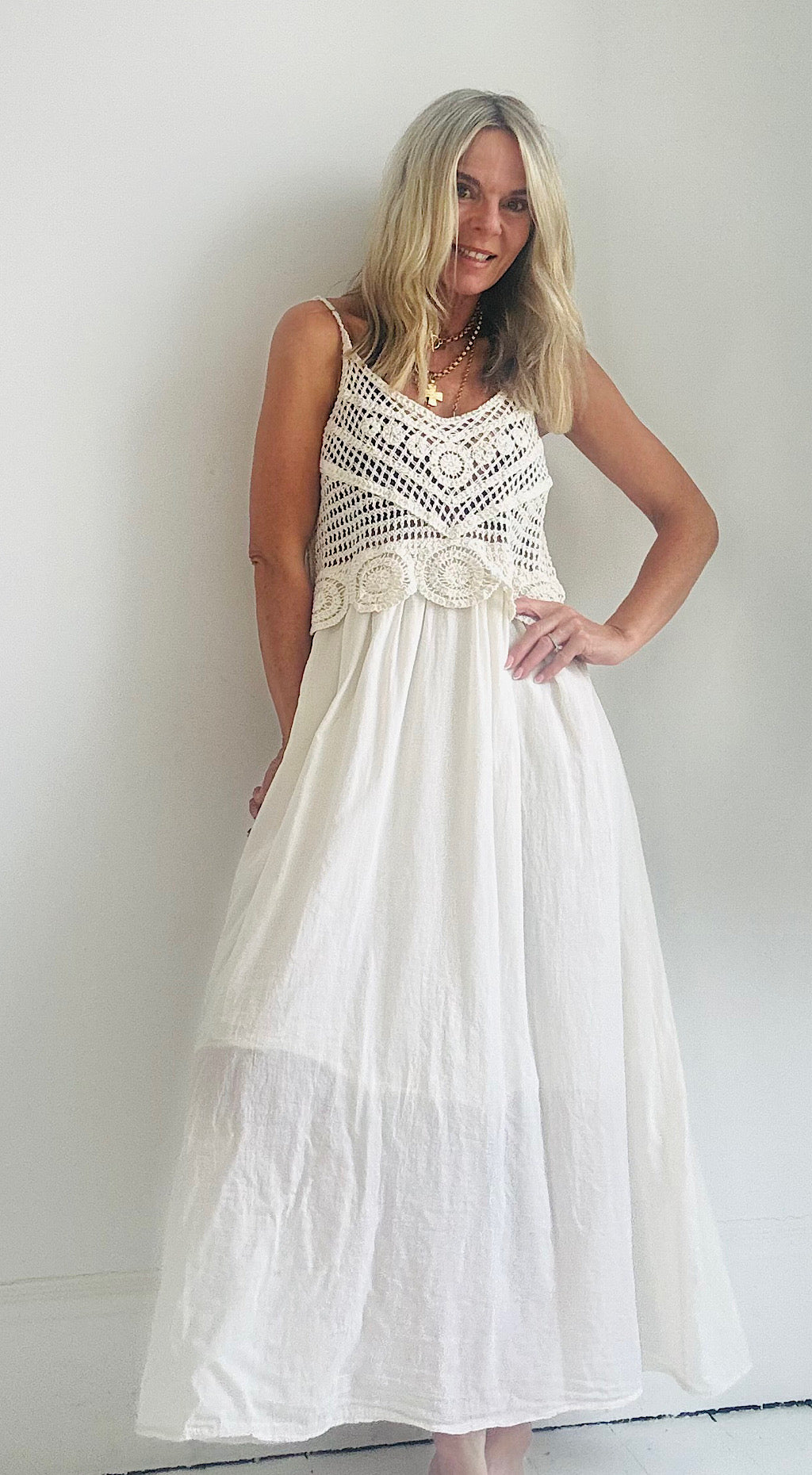 Crochet bodice dress white
