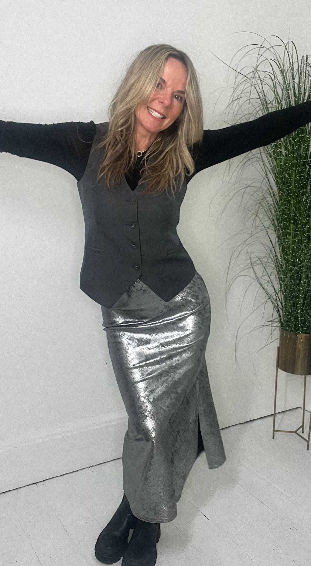 Silver Midi Skirt