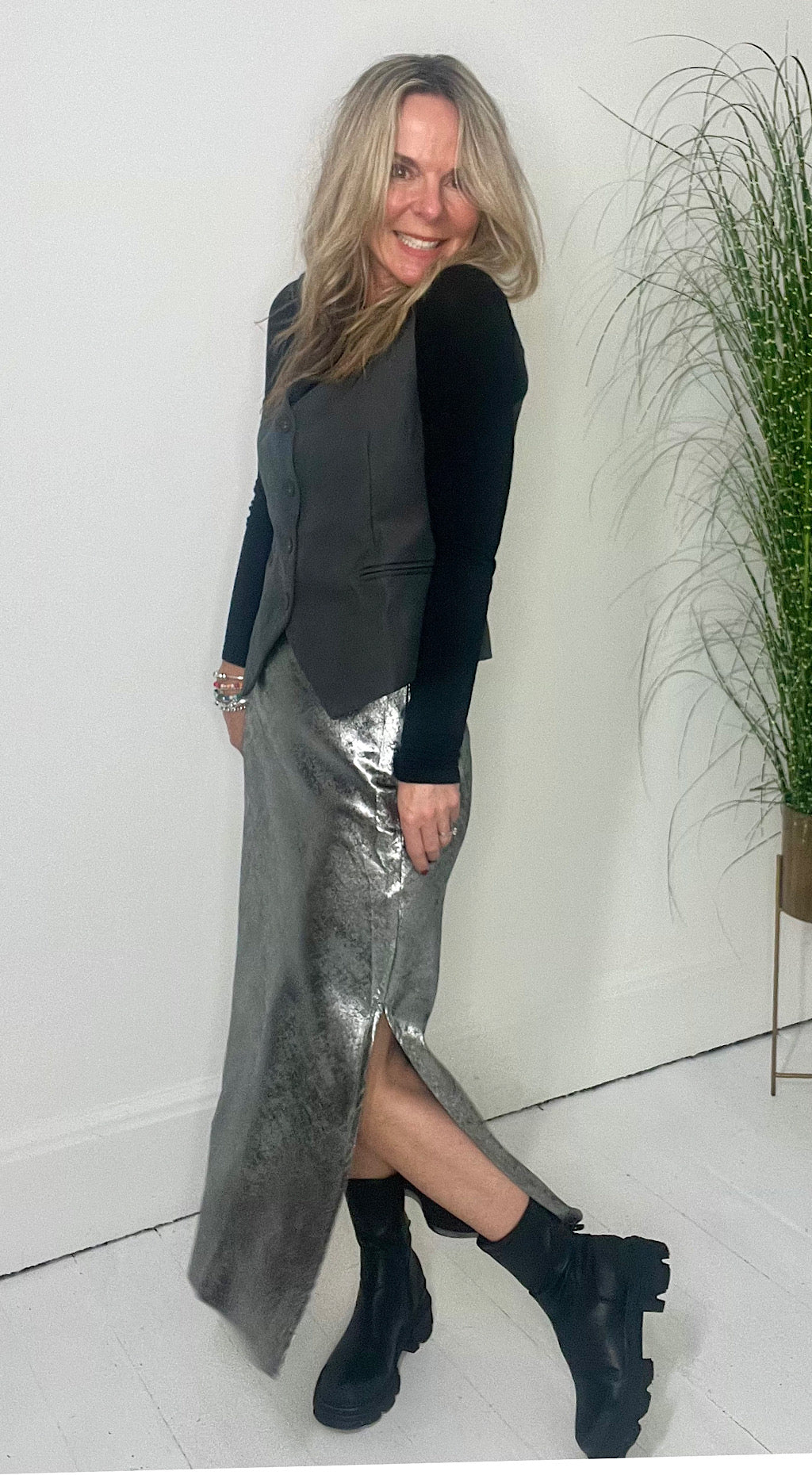 Silver Midi Skirt