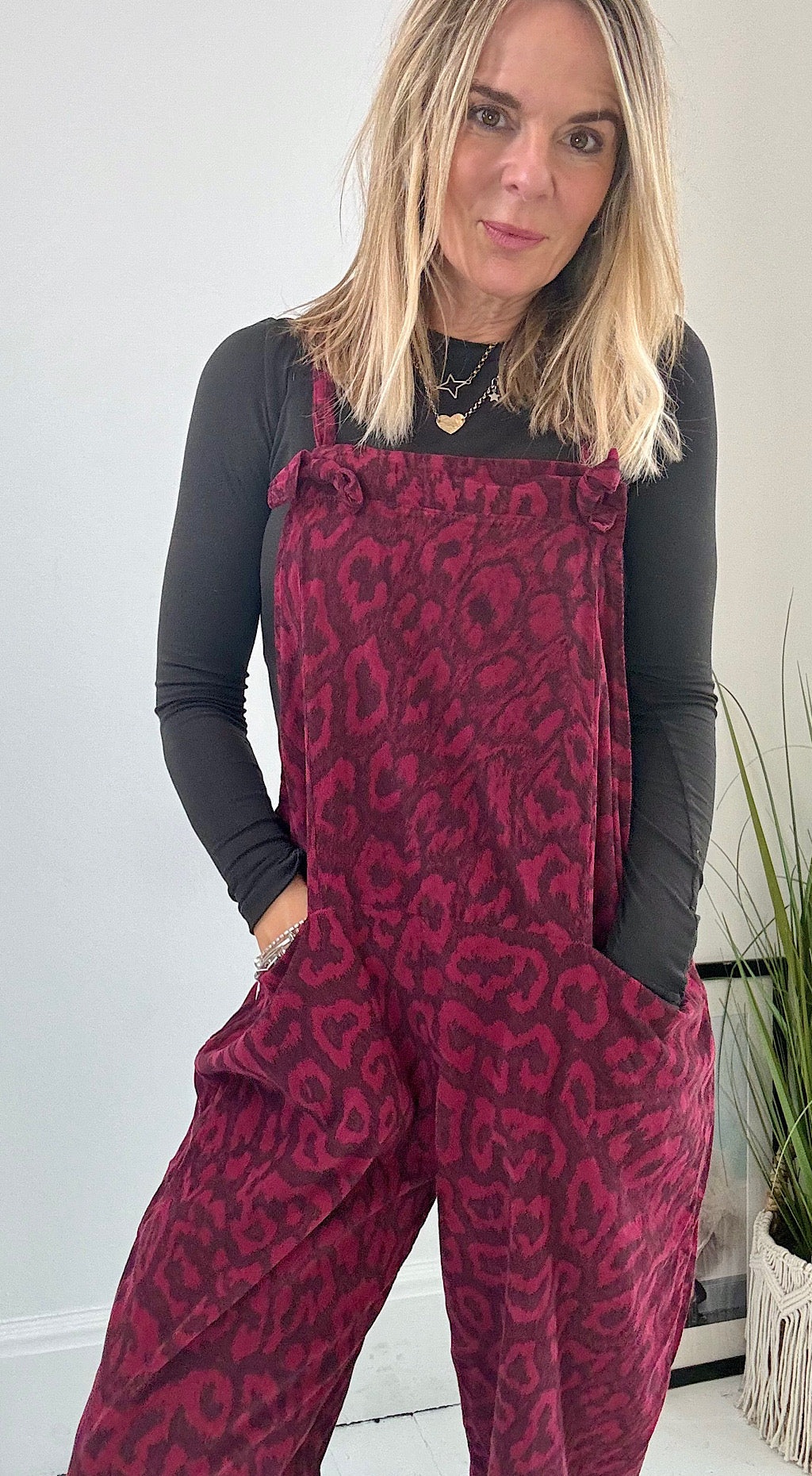 Animal baby cord dungarees - burgandy