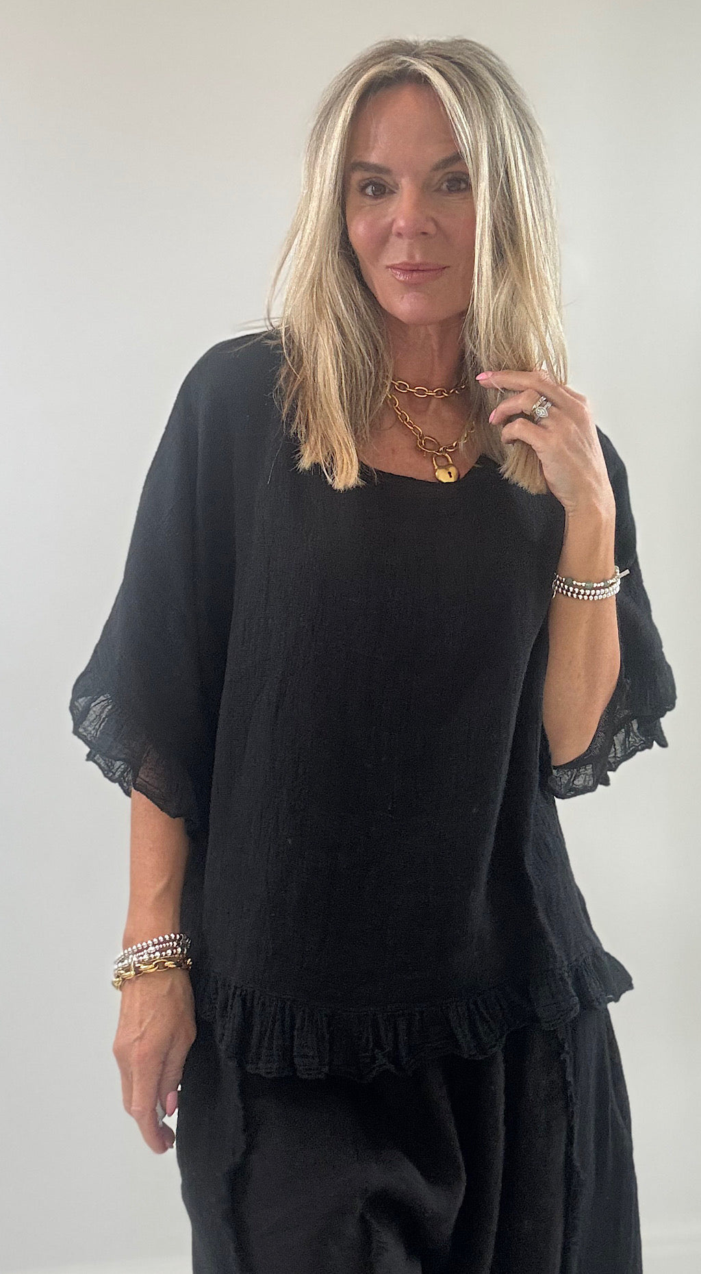 Tea bag linen top black