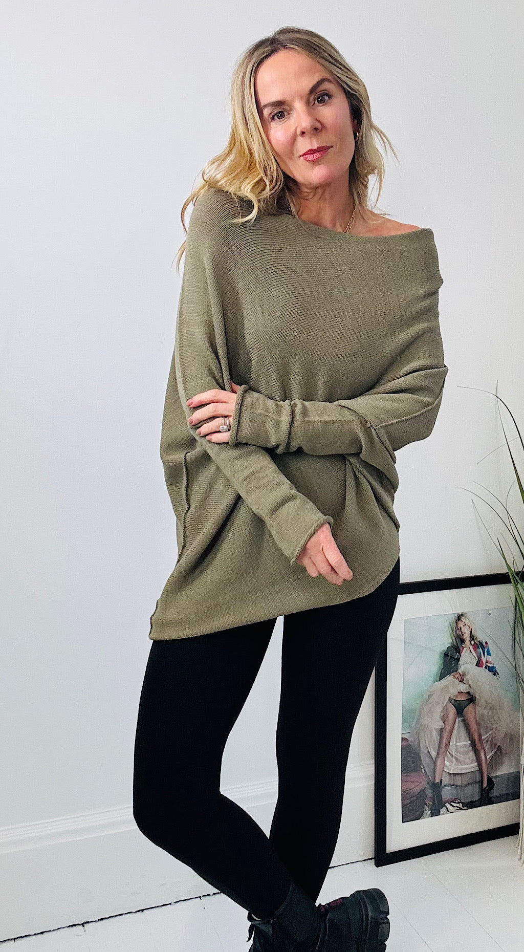 Asymmetric knit khaki