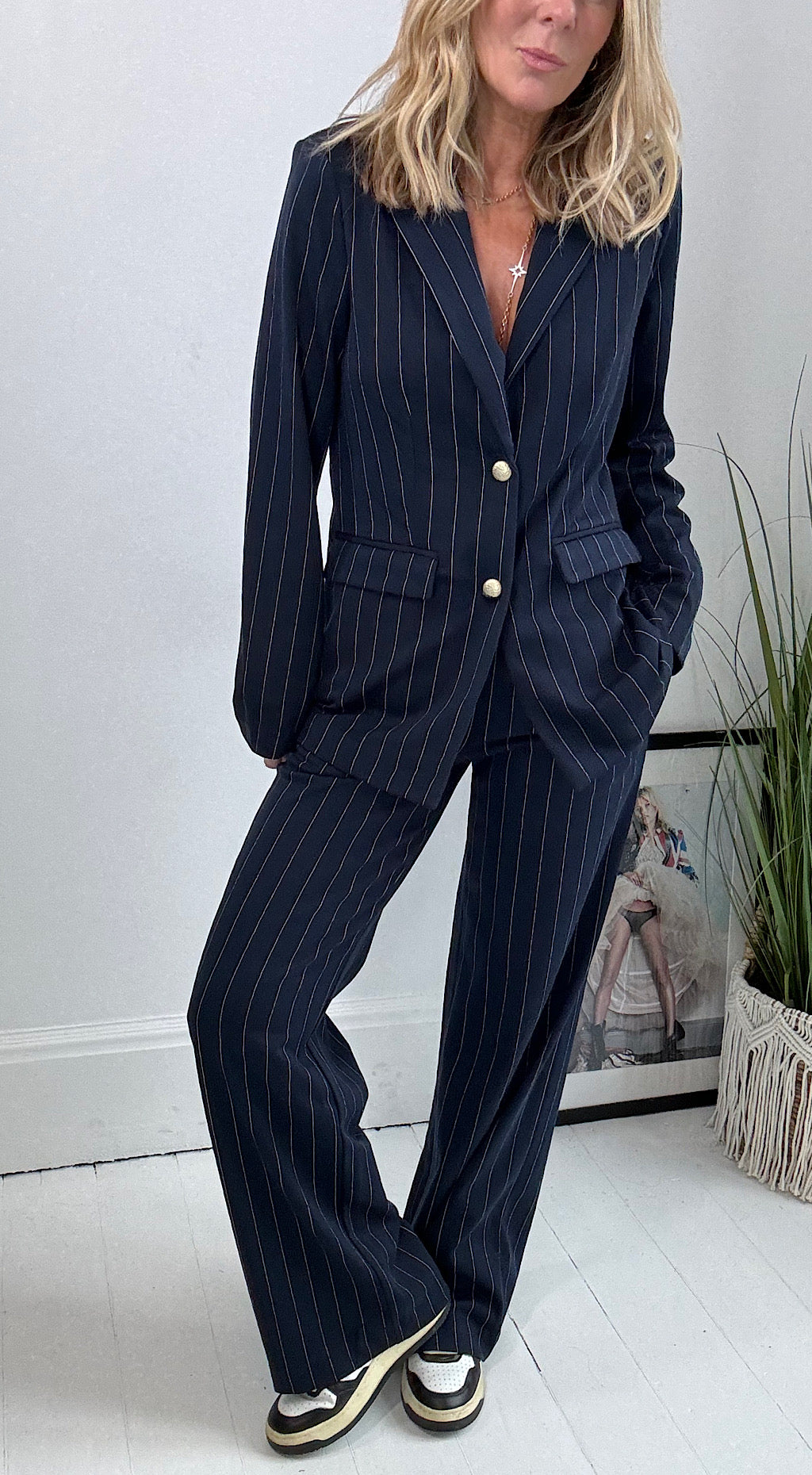 Rowan Striped Pant - navy