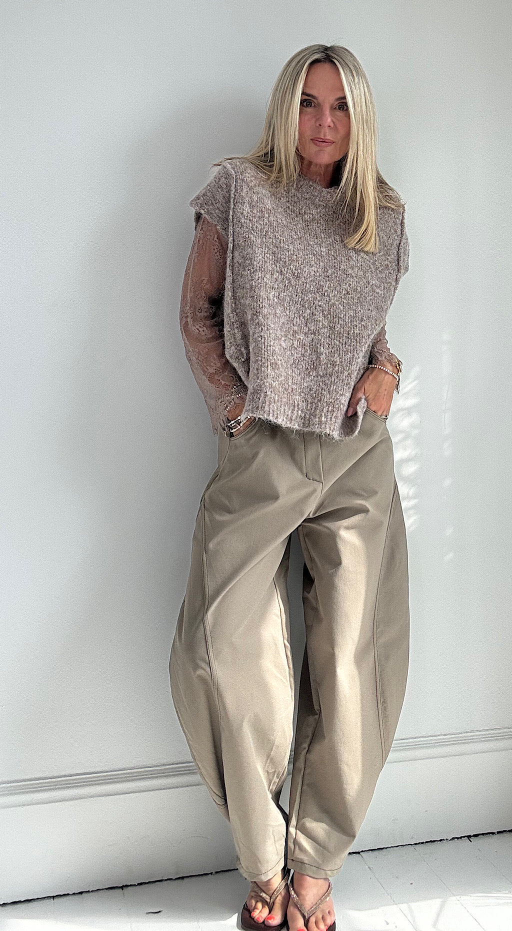 Lace Sleeve Knit - mocha