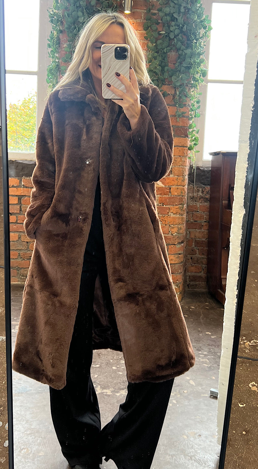 Calino Fur Coat - coffee