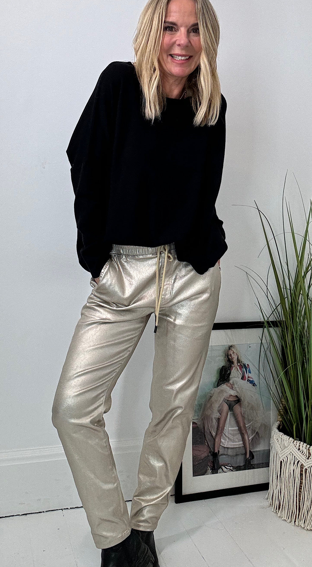 Waxed Metallic Jogger Gold