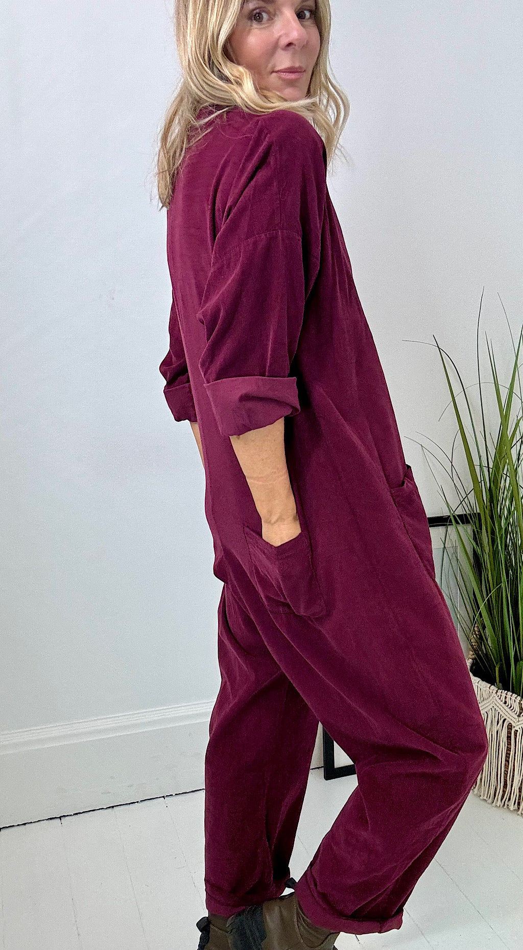 Baby Cord Boiler Suit Plum