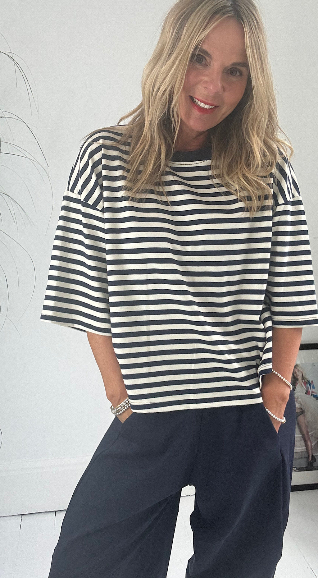 Striped Sweat Tee Navy