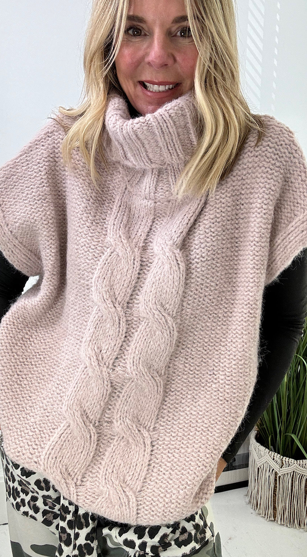 Short Sleeve Cowel Neck Knit - blush