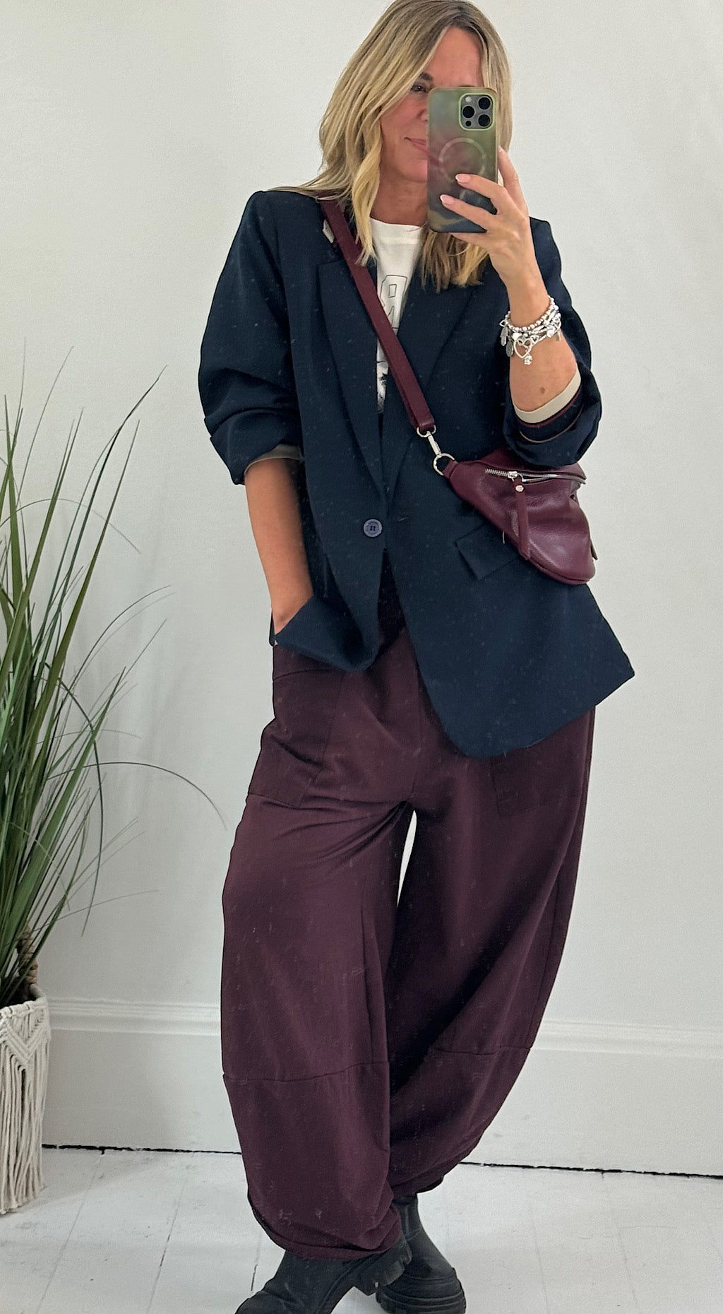 pocket cocoon pants plum