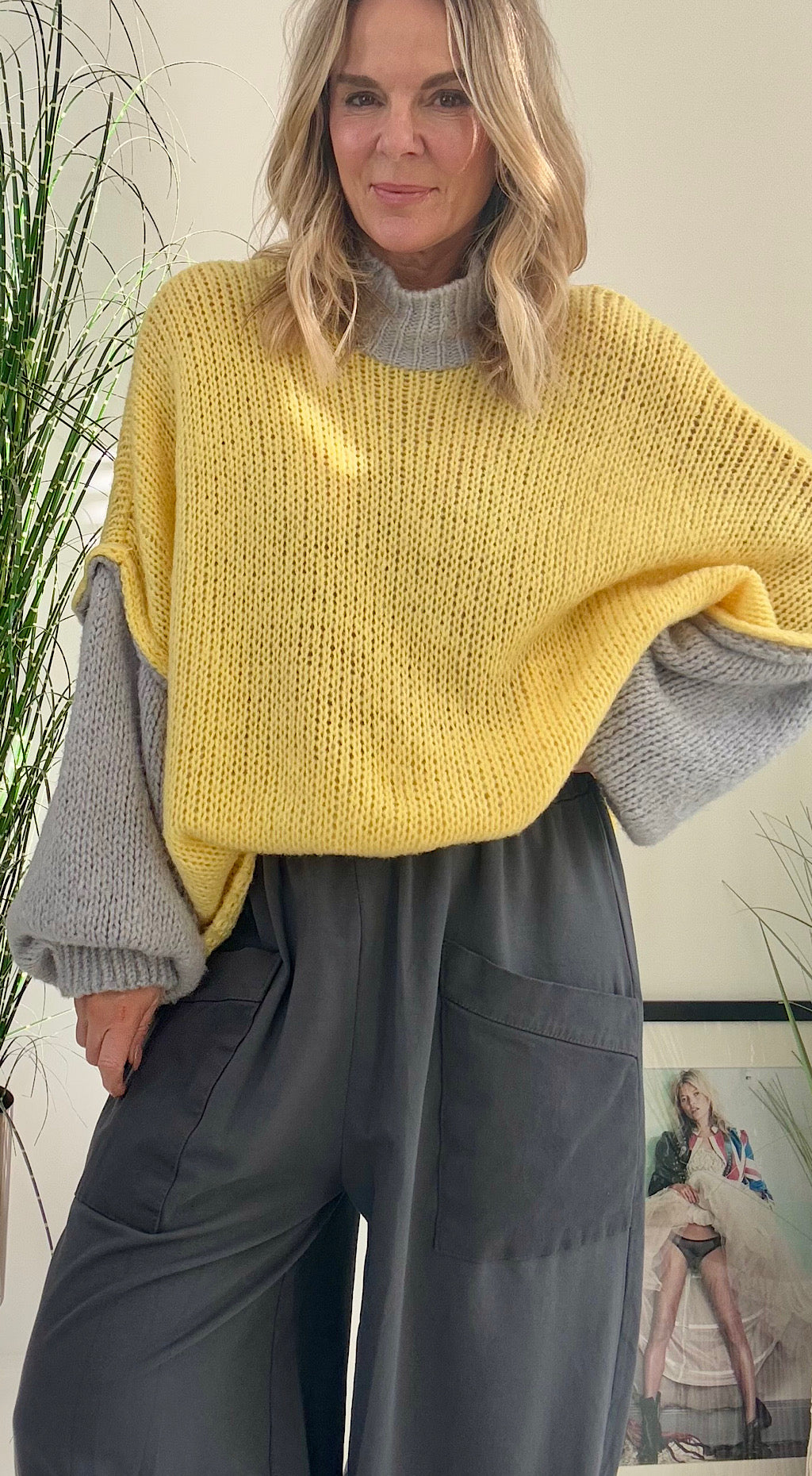 Colour Block Knit - yellow/grey