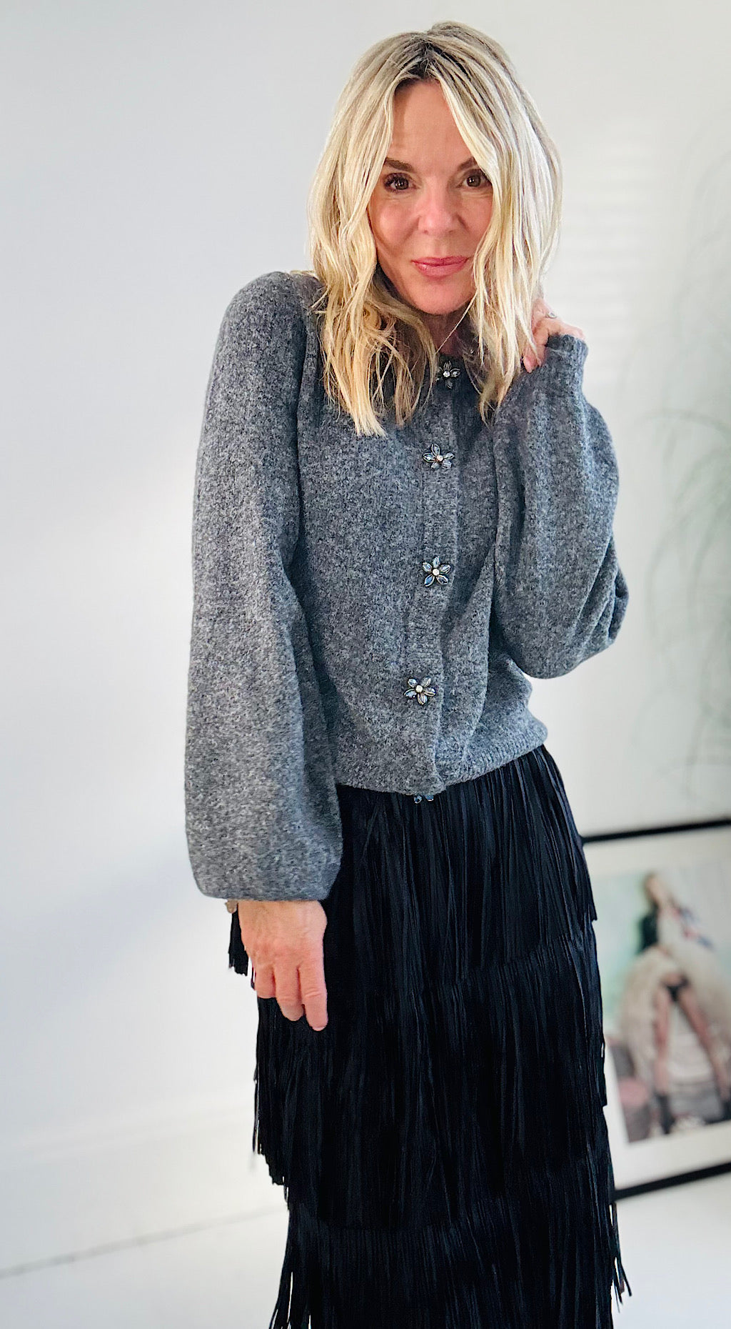 Omea Art Deco Cardigan - charcoal