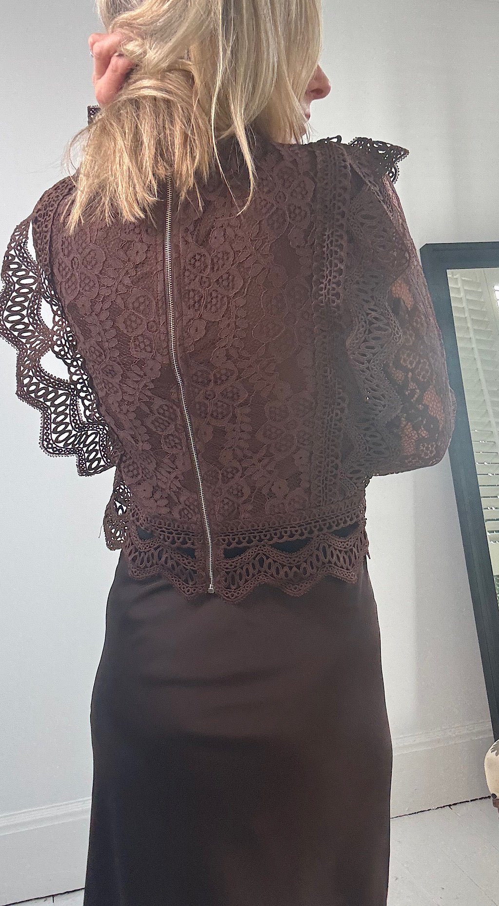 French lace long sleeve top brown