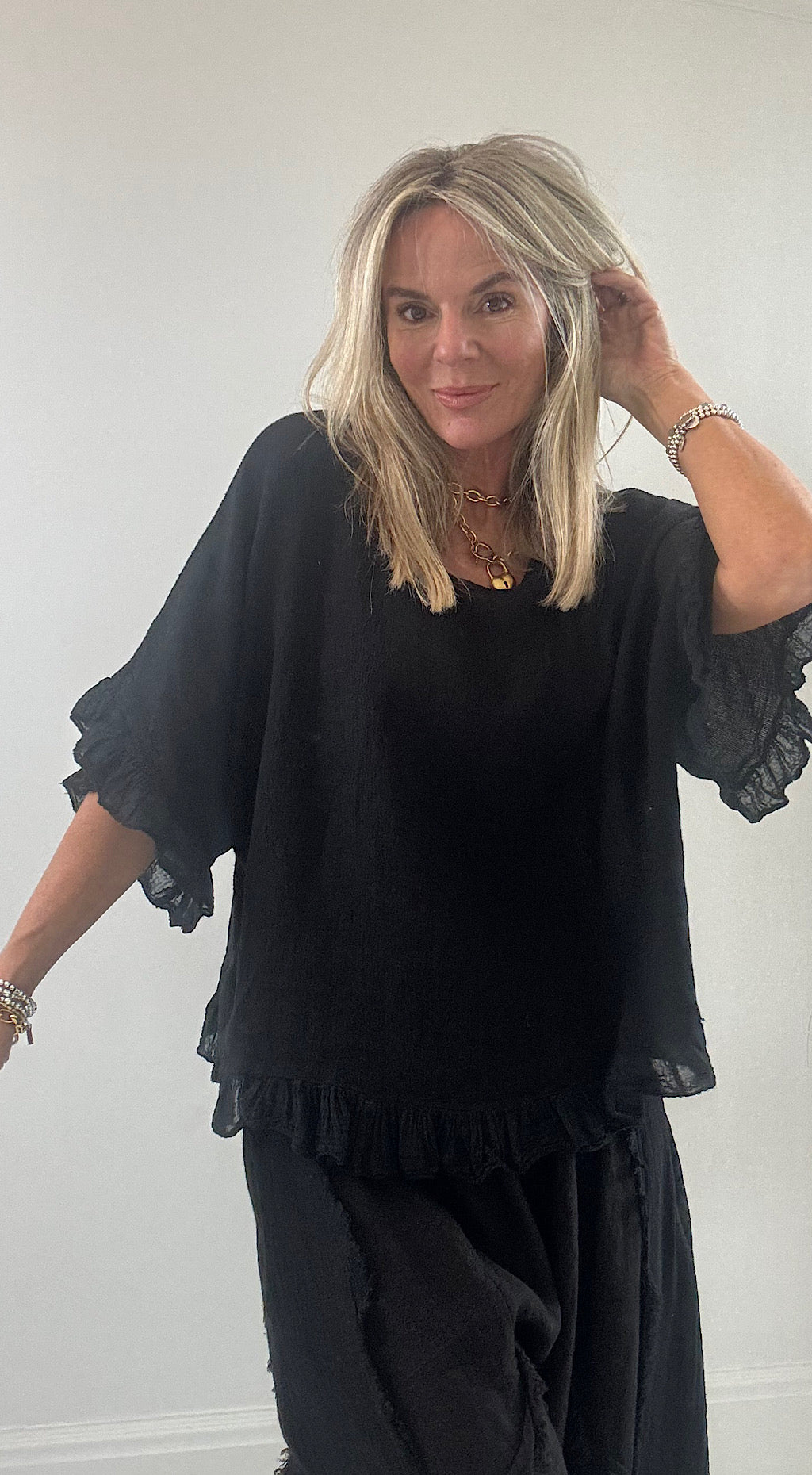 Tea bag linen top black